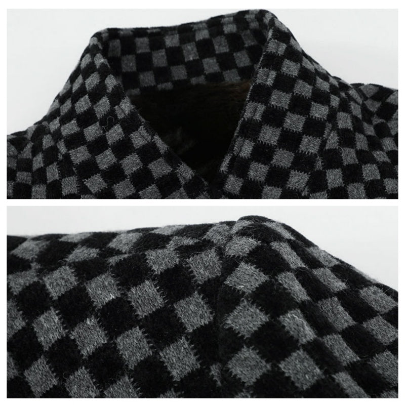 Trendikäs ruudullinen lämmin miesten takki, jossa on taskut