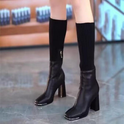 ✨ KUUMA TARJOUS 49 % ALENNUS — Naisten joustavat neulotut nilkkurit korkeine paksuine koroineen