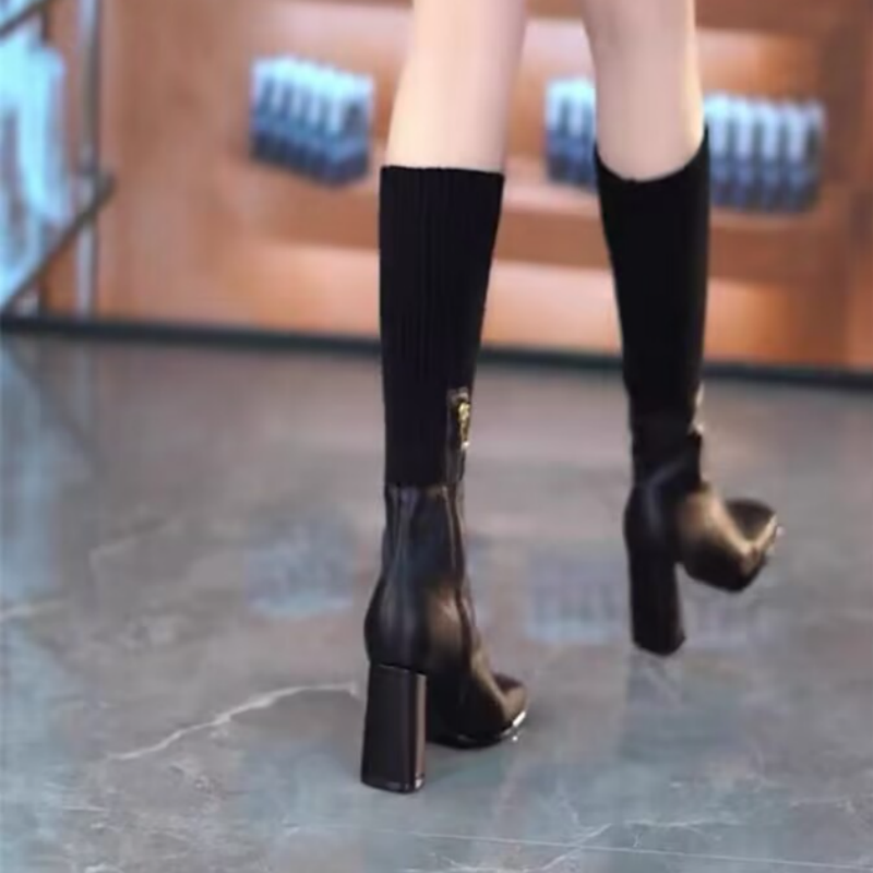 ✨ KUUMA TARJOUS 49 % ALENNUS — Naisten joustavat neulotut nilkkurit korkeine paksuine koroineen