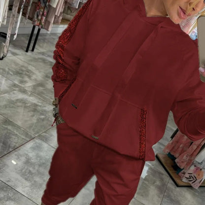 Uudet tulokkaat 40% pois🔥Naisten kiristysnauha hupullinen topit ja housut 2-osainen setti