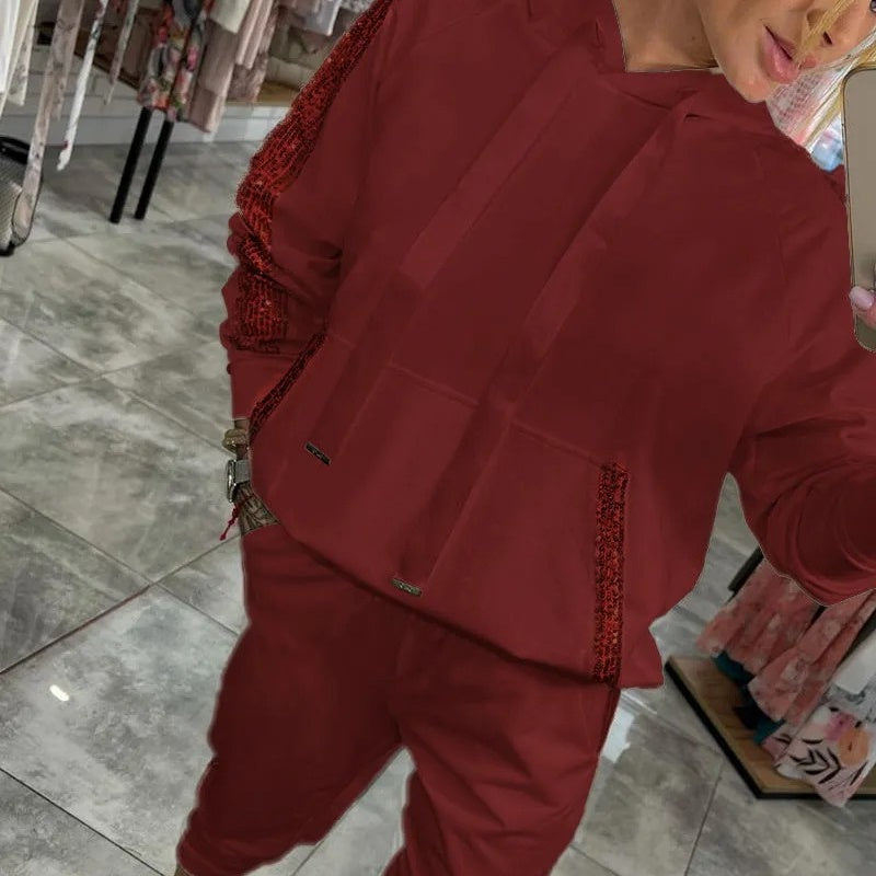 Uudet tulokkaat 40% pois🔥Naisten kiristysnauha hupullinen topit ja housut 2-osainen setti