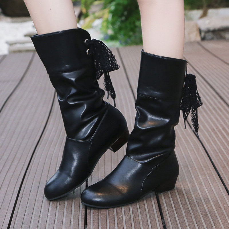👢Naisten Lace-Up Chunky Heel Mid-Calf saappaat