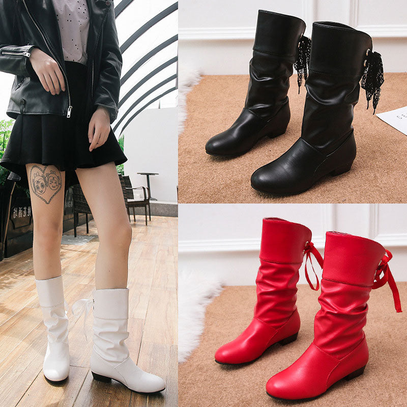 👢Naisten Lace-Up Chunky Heel Mid-Calf saappaat