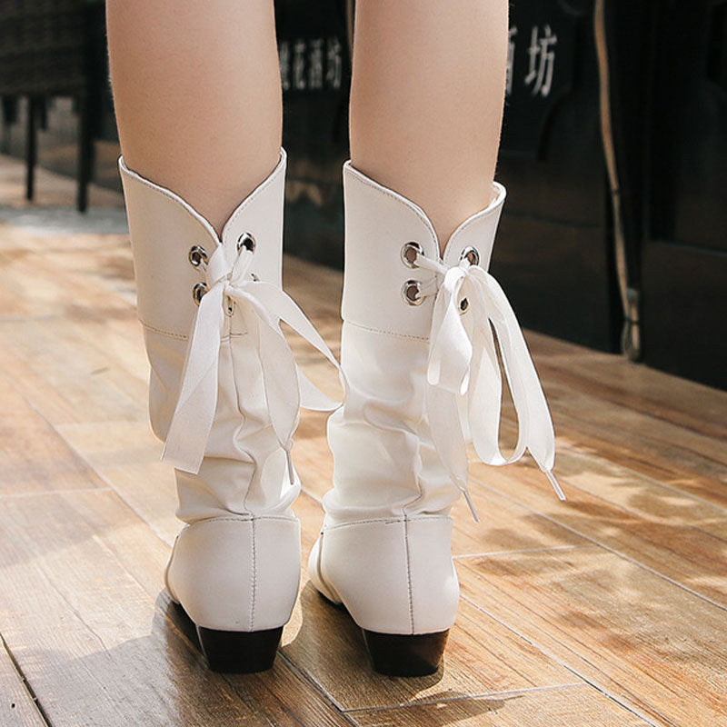 👢Naisten Lace-Up Chunky Heel Mid-Calf saappaat