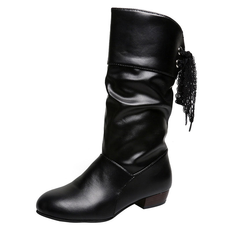 👢Naisten Lace-Up Chunky Heel Mid-Calf saappaat