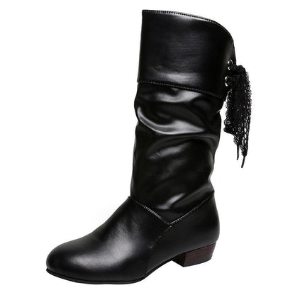 👢Naisten Lace-Up Chunky Heel Mid-Calf saappaat