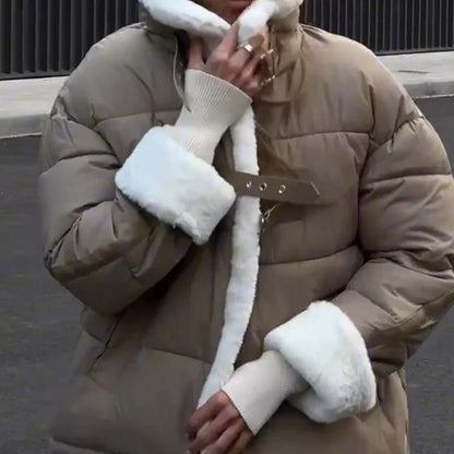 Naisten paksu lämmin Splicing lyhyt takki