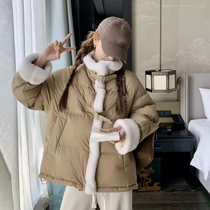 Naisten paksu lämmin Splicing lyhyt takki