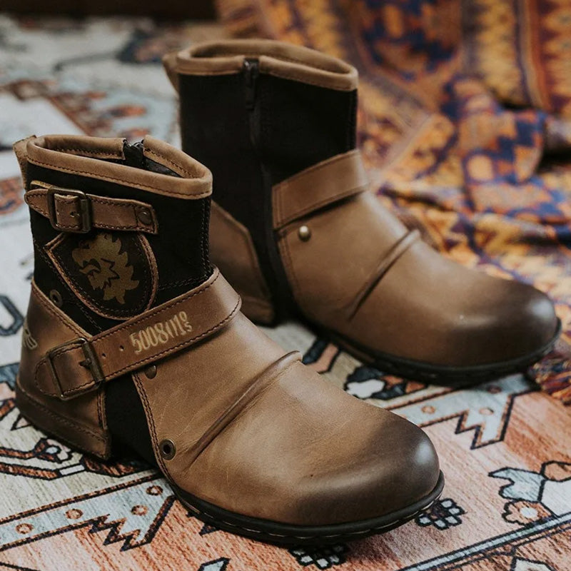 🔥🖤Black Friday -tarjous: 50 % ALENNUS🔥 Miesten Western Cowboy -tyyliset Nahkasaappaat