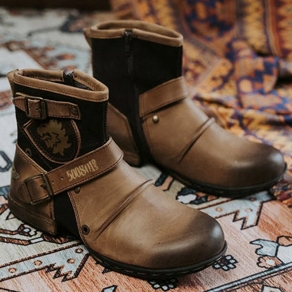 🔥🖤Black Friday -tarjous: 50 % ALENNUS🔥 Miesten Western Cowboy -tyyliset Nahkasaappaat