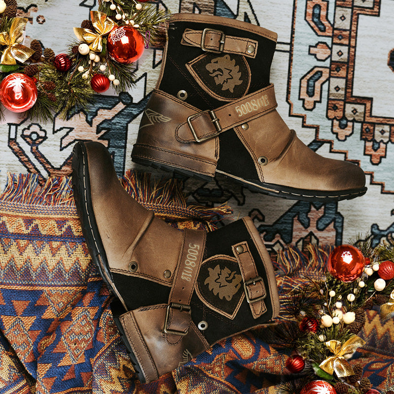 🔥🖤Black Friday -tarjous: 50 % ALENNUS🔥 Miesten Western Cowboy -tyyliset Nahkasaappaat