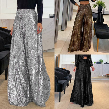 ✨Christmas Hot Sale 49% Off✨Naisten trendikäs Sequin korkea vyötärö laaja jalka housut