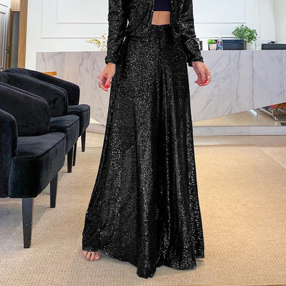 ✨Christmas Hot Sale 49% Off✨Naisten trendikäs Sequin korkea vyötärö laaja jalka housut