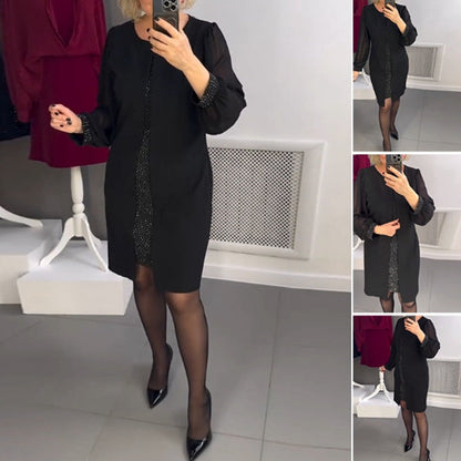 Jopa 40 % alennusta!!❣️Rhinestone Decor Musta Midi Mekko
