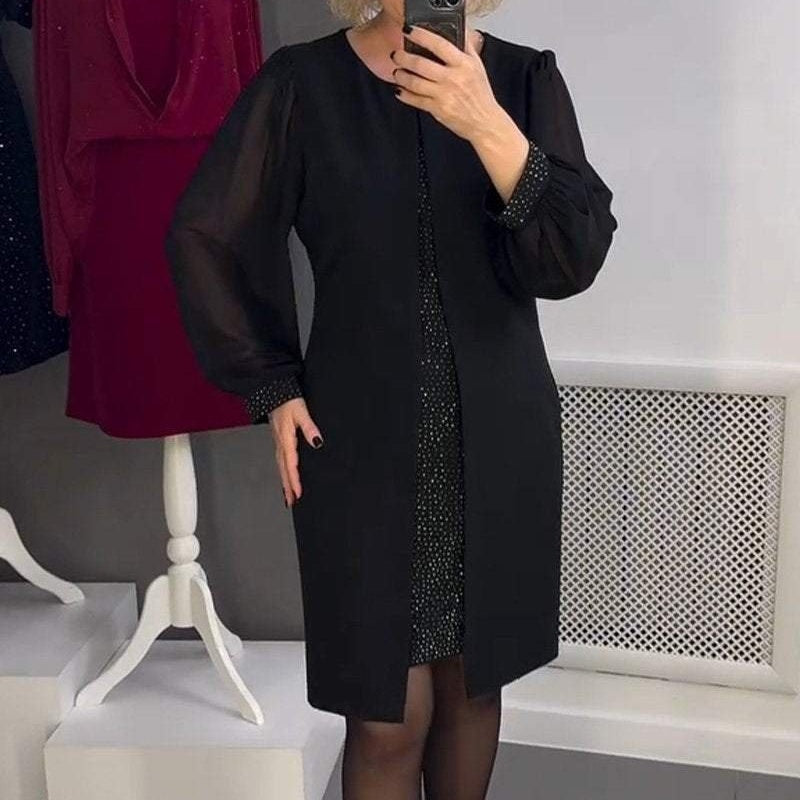 Jopa 40 % alennusta!!❣️Rhinestone Decor Musta Midi Mekko