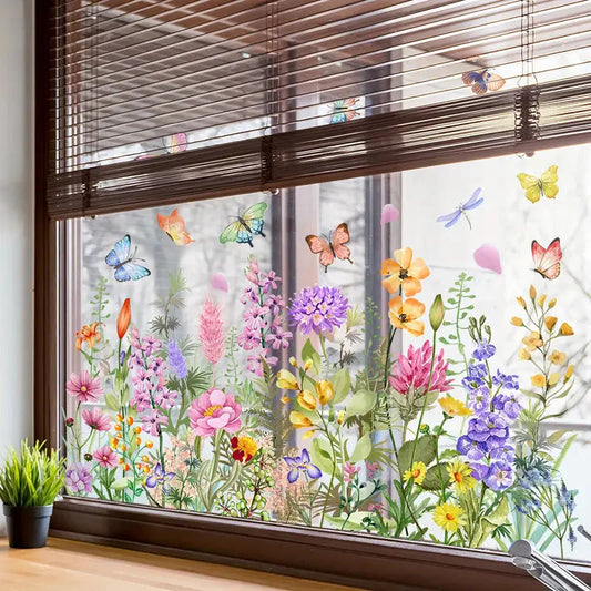 💐Kuuma myynti 50 % alennus💞Värikäs kukkakimppu ikkunatarra -ikkunatarra 🖼️(leikattavissa vapaasti kokoon)