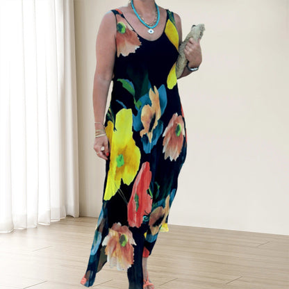 Elegantti pehmeä olkaimeton kukallinen liikkuva mekko