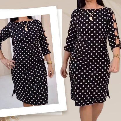 Naisten Polka Dot Cutout hihan polvipituinen mekko