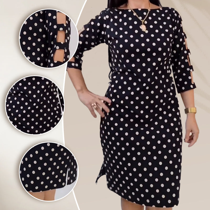 Naisten Polka Dot Cutout hihan polvipituinen mekko