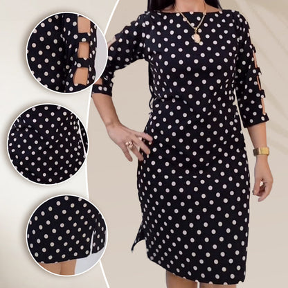 Naisten Polka Dot Cutout hihan polvipituinen mekko