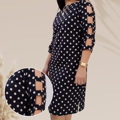 Naisten Polka Dot Cutout hihan polvipituinen mekko