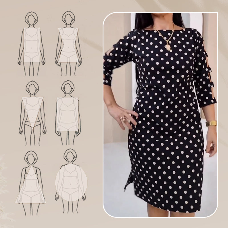 Naisten Polka Dot Cutout hihan polvipituinen mekko