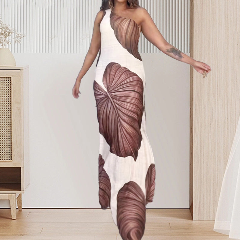 ✨Jopa 50 % alennusta✨Palmulehtikuvio Yksiolkainen Kapea Maksimekko