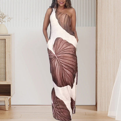 ✨Jopa 50 % alennusta✨Palmulehtikuvio Yksiolkainen Kapea Maksimekko