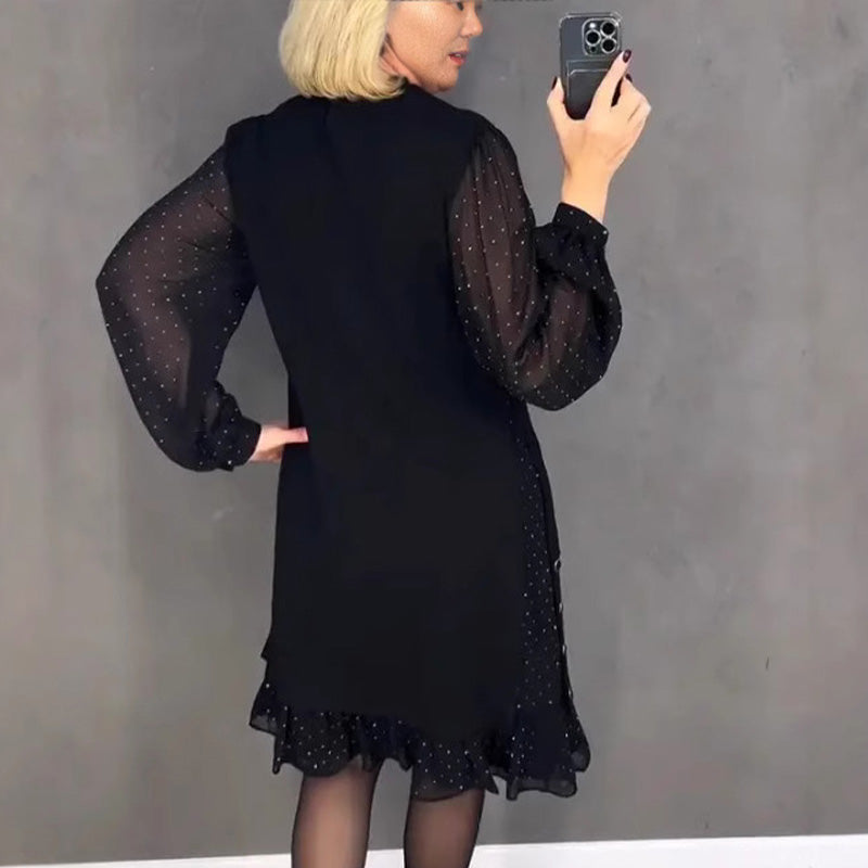 Naisten pyöreä kaula yksivärinen strassi mekko