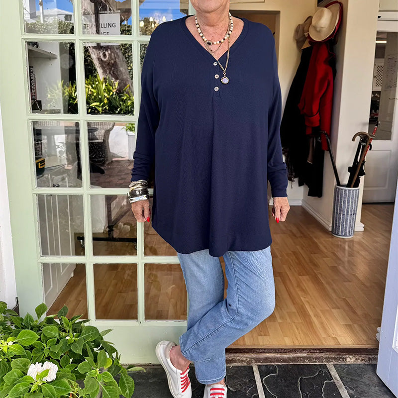 💓 VIIMEINEN PÄIVÄ - 50 % ALENNUS 🎀 Naisten napillinen V-aukkoinen pitkähiha-pusero