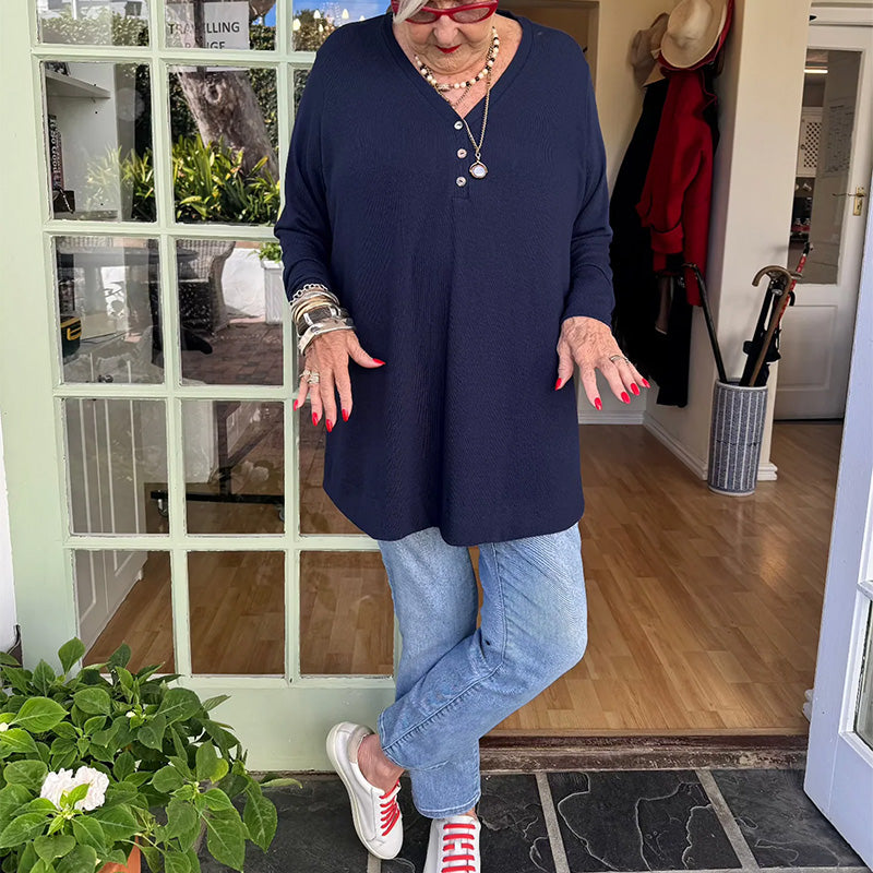 💓 VIIMEINEN PÄIVÄ - 50 % ALENNUS 🎀 Naisten napillinen V-aukkoinen pitkähiha-pusero