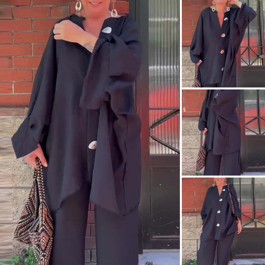 Women's Relaxed Fit Top & Wide Leg Pants Set