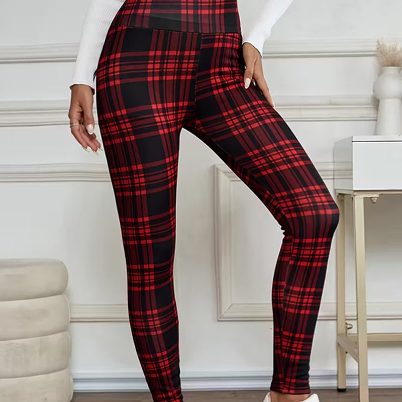 High-Elasticity Slim Fit Warm Plaid Leggings for Women
