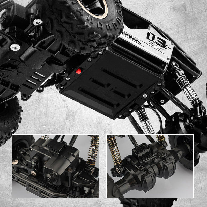 Lasten seos, joka kiipeää nelivetoiseen RC-autoon