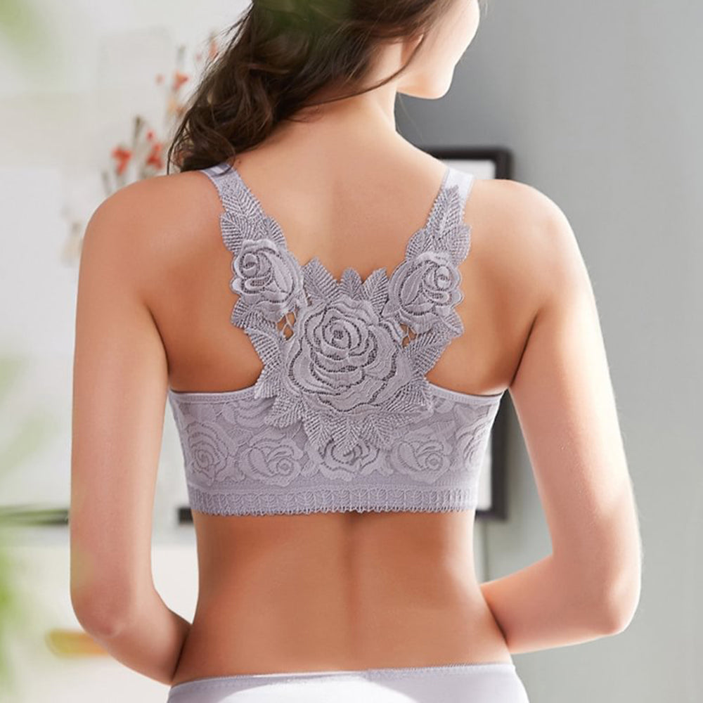 Seksikäs Rose kirjonta edessä sulkeminen Wirefree Bra
