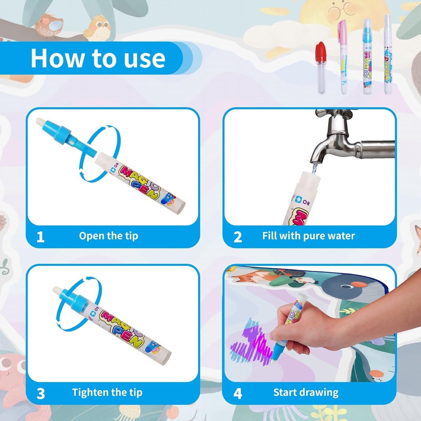 🔥 Vesipiirrosmatto, vesimaalaus piirustusmatto sotkuton oppimislelumatto👉