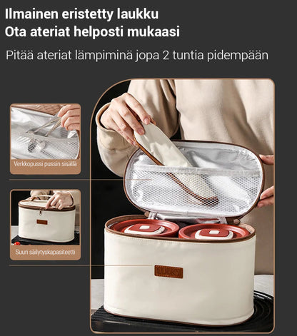 Mikroaaltouunissa ruostumattomasta teräksestä valmistettu eristetty lounasrasia