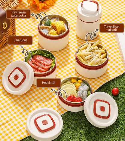 Mikroaaltouunissa ruostumattomasta teräksestä valmistettu eristetty lounasrasia