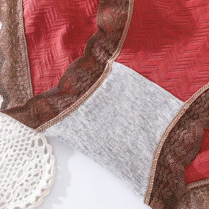 [Paras Lahja Hänelle] Naisten Puuvilla Korkeavyötäröiset Pitsialushousut