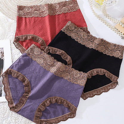 [Paras Lahja Hänelle] Naisten Puuvilla Korkeavyötäröiset Pitsialushousut