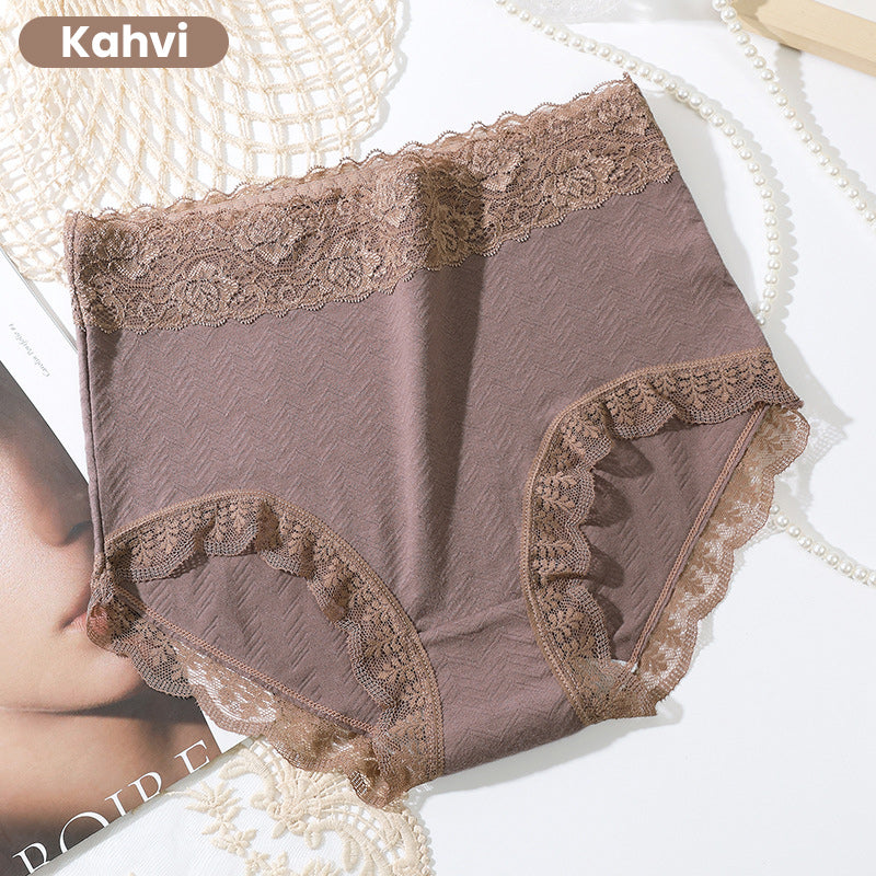 [Paras Lahja Hänelle] Naisten Puuvilla Korkeavyötäröiset Pitsialushousut