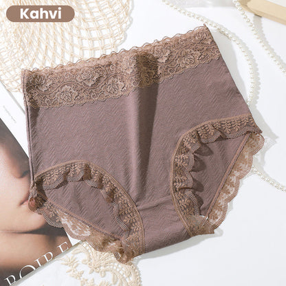 [Paras Lahja Hänelle] Naisten Puuvilla Korkeavyötäröiset Pitsialushousut