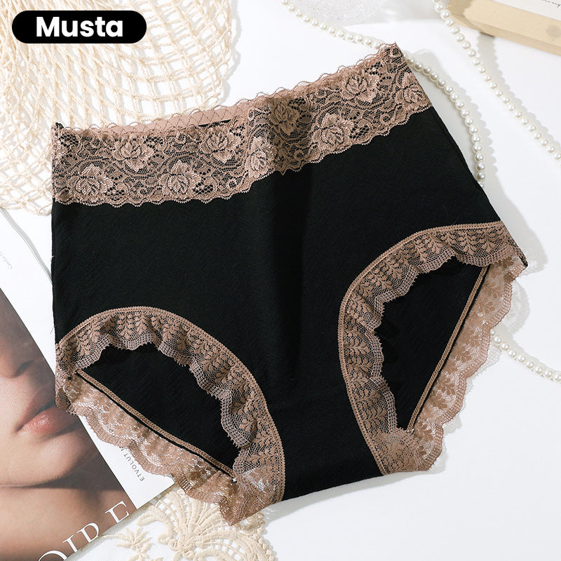 [Paras Lahja Hänelle] Naisten Puuvilla Korkeavyötäröiset Pitsialushousut