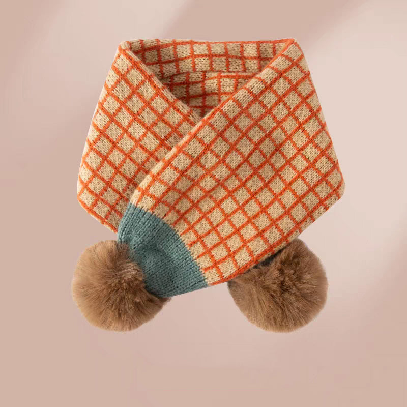 2024 Uudet tuotteet💖Lasten neulottu lämmin huivi, jossa on söpöjä pom pomeja