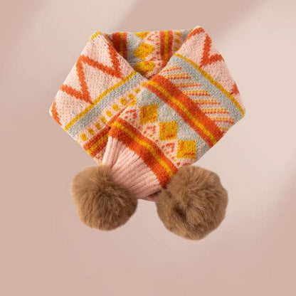 2024 Uudet tuotteet💖Lasten neulottu lämmin huivi, jossa on söpöjä pom pomeja